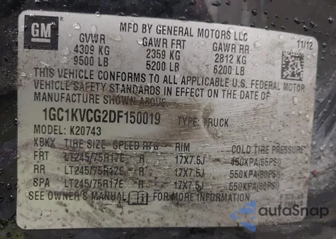 2013 Chevrolet Silverado 2500Hd Work Truck из США, поврежденный, VIN 1GC1KVCG2DF150019